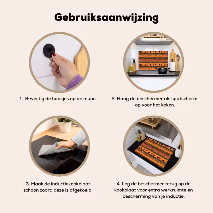 Inductie beschermer en spatscherm (2in1) - Oranje - Safari - Afrikaans - Dieren - Patroon — 6