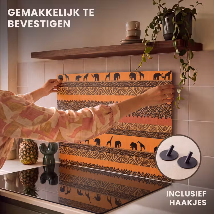 Inductie beschermer en spatscherm (2in1) - Oranje - Safari - Afrikaans - Dieren - Patroon — 7