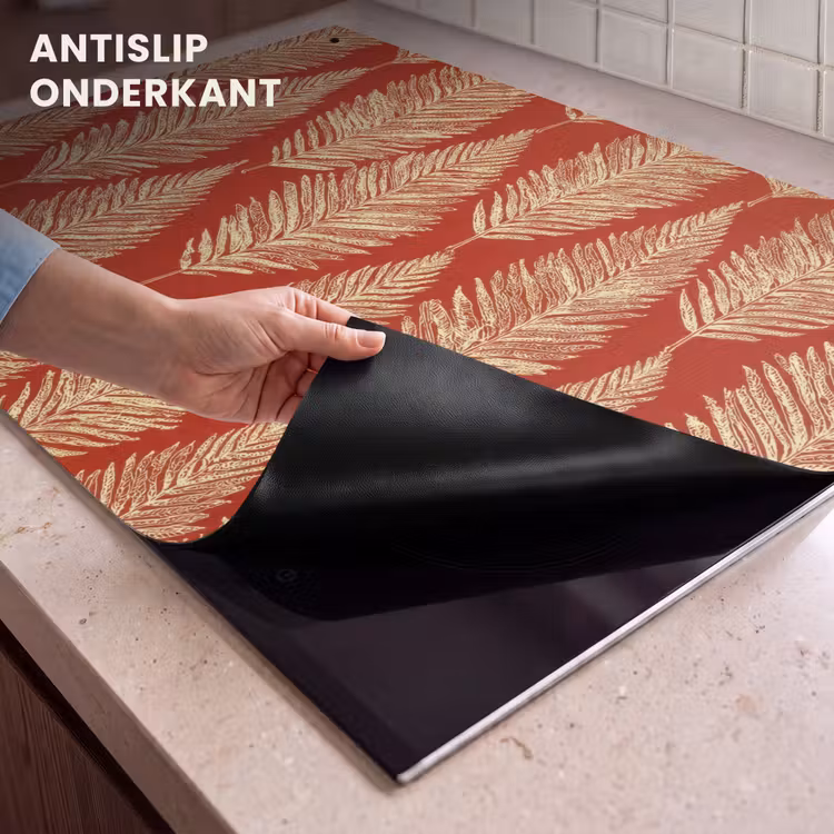 Inductie beschermer en spatscherm (2in1) - Rood - Botanisch - Varen - Patroon — 4