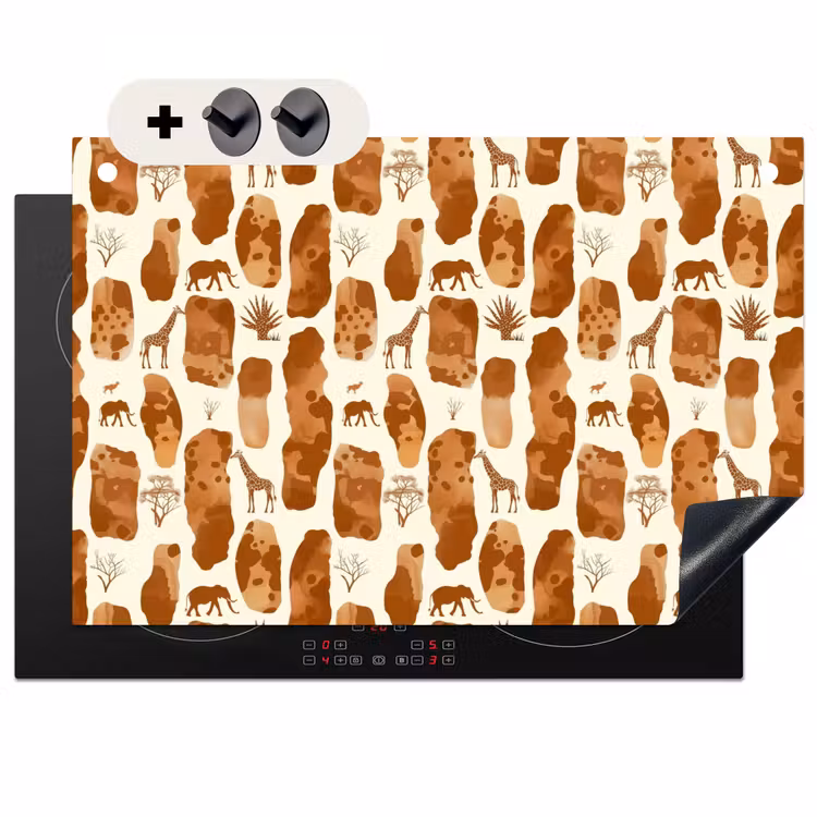 Inductie beschermer en spatscherm (2in1) - Terracotta - Safari - Dieren - Patroon — 1