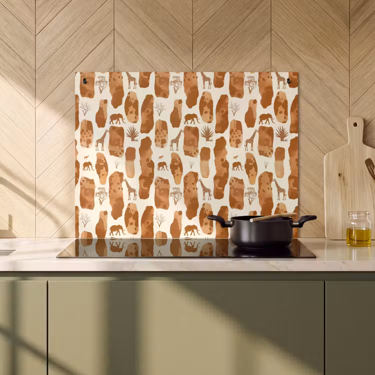 Inductie beschermer en spatscherm (2in1) - Terracotta - Safari - Dieren - Patroon — 2