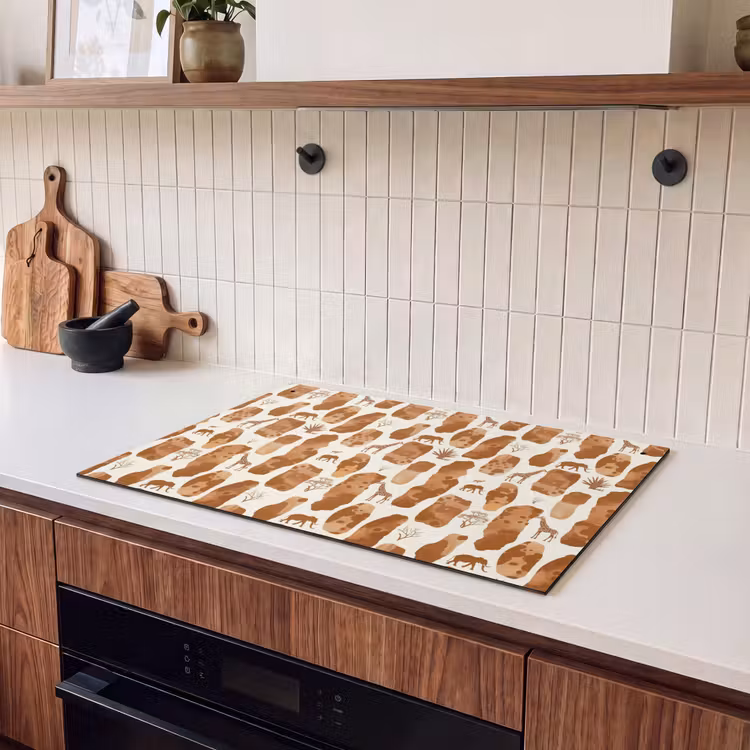 Inductie beschermer en spatscherm (2in1) - Terracotta - Safari - Dieren - Patroon — 3