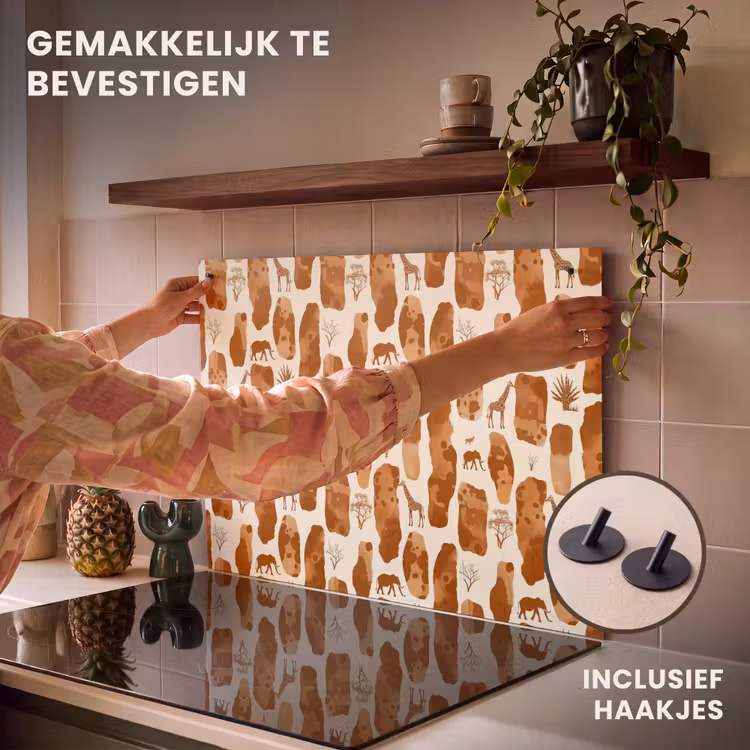 Inductie beschermer en spatscherm (2in1) - Terracotta - Safari - Dieren - Patroon — 7