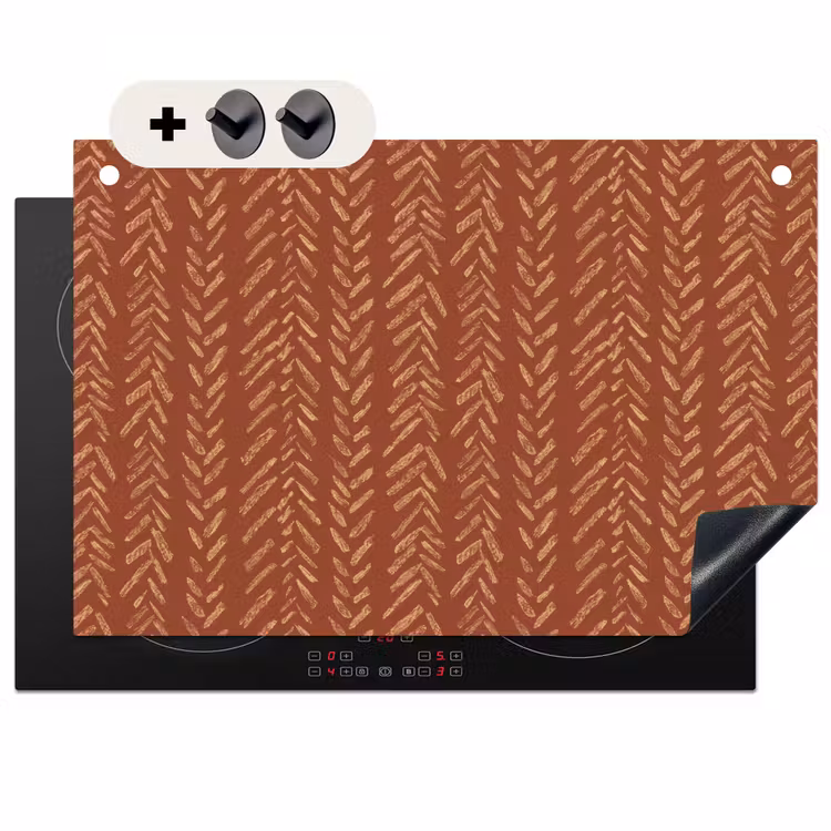 Inductie beschermer en spatscherm (2in1) - Terracotta - Visgraat - Ambachtelijk - Patroon — 1