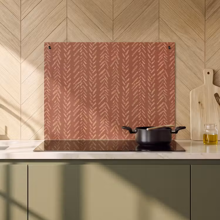 Inductie beschermer en spatscherm (2in1) - Terracotta - Visgraat - Ambachtelijk - Patroon — 2