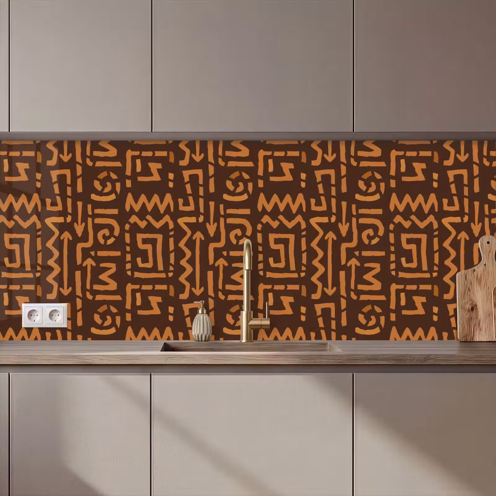 Keuken achterwand - Chocoladebruin - Etnisch - Tribaal - Symbolen — 1