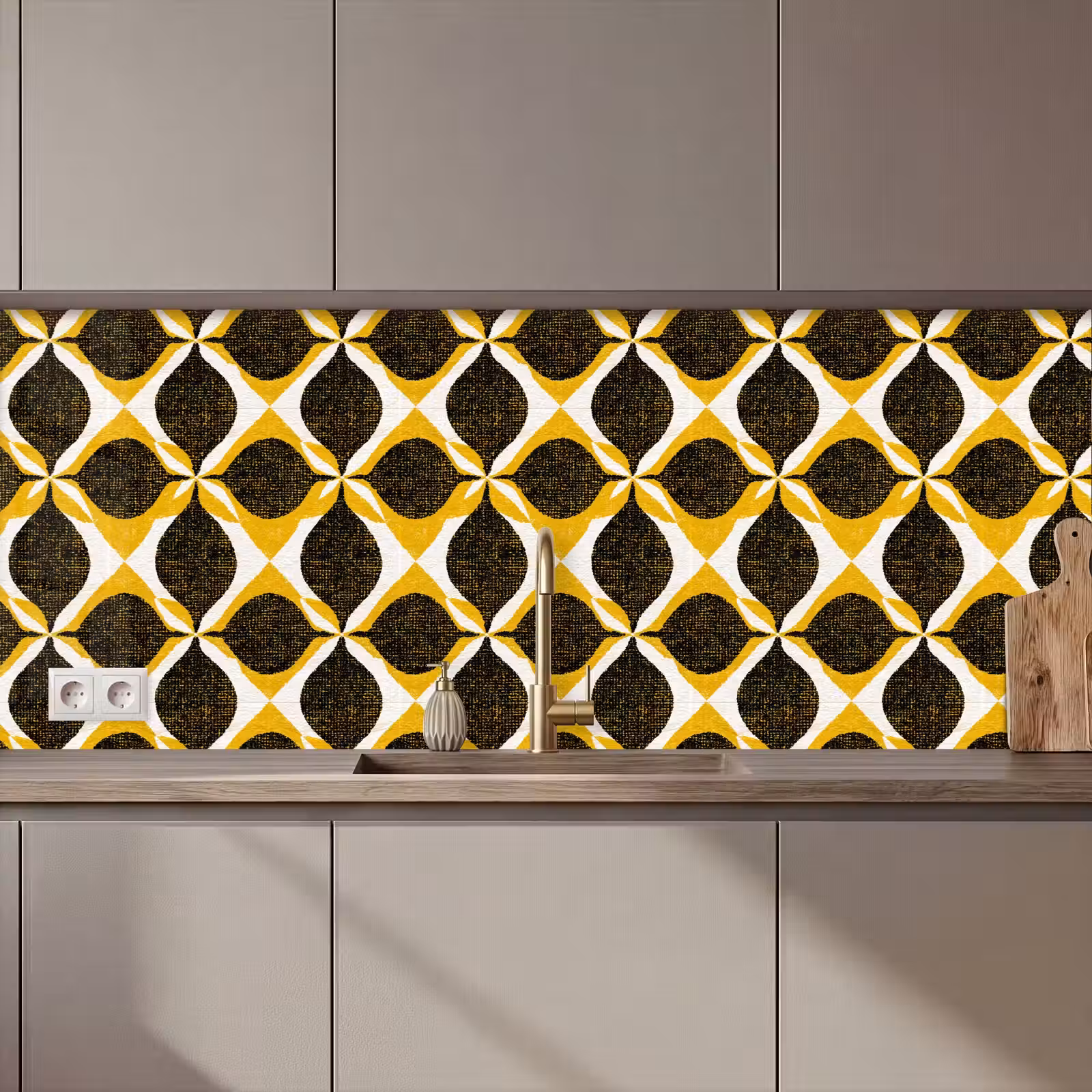 Keuken achterwand - Geel - Zwart - Geometrisch - Retro - Textuur — 1