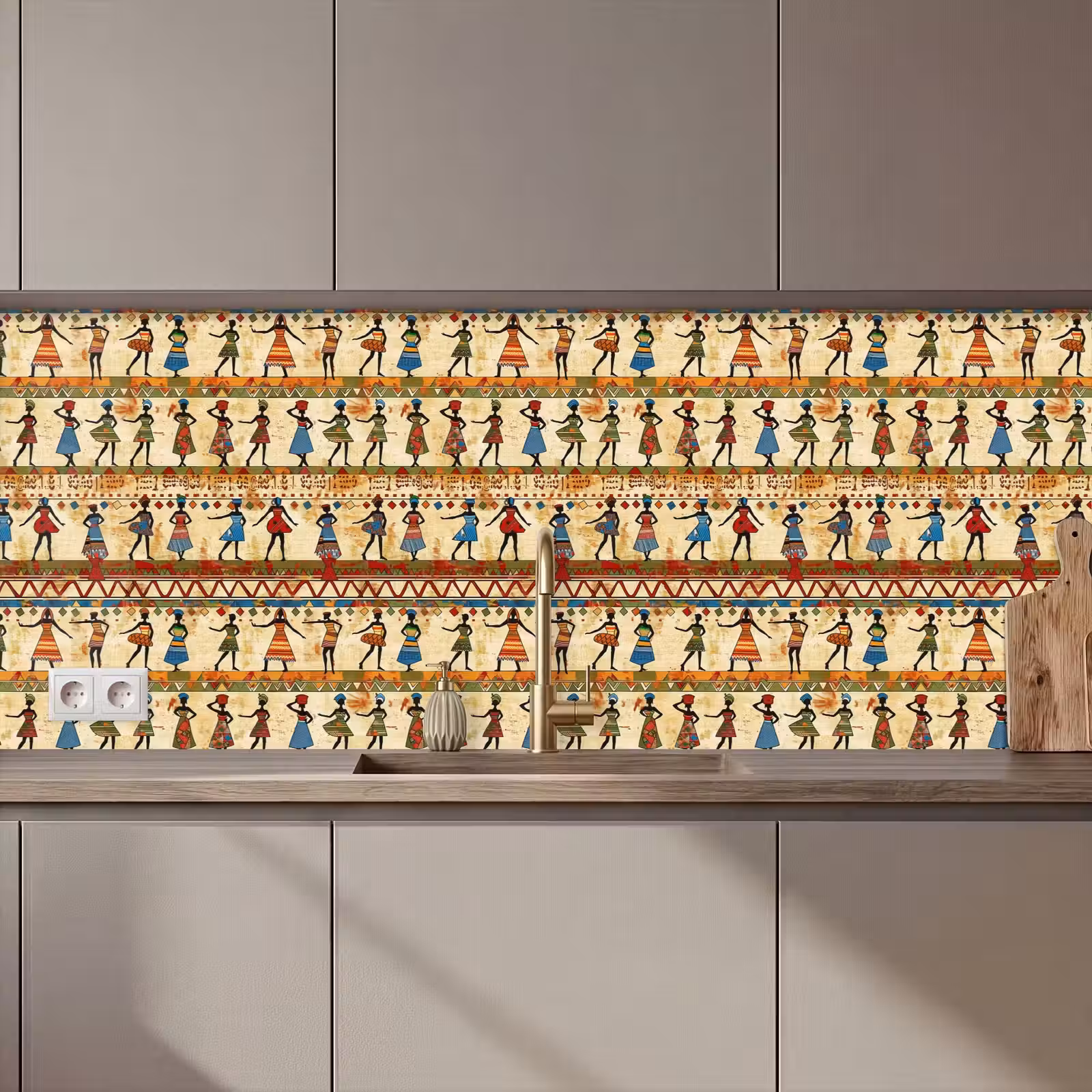Keuken achterwand - Kleurrijk - Afrikaans - Etnisch - Dansende Vrouwen - Patroon — 1