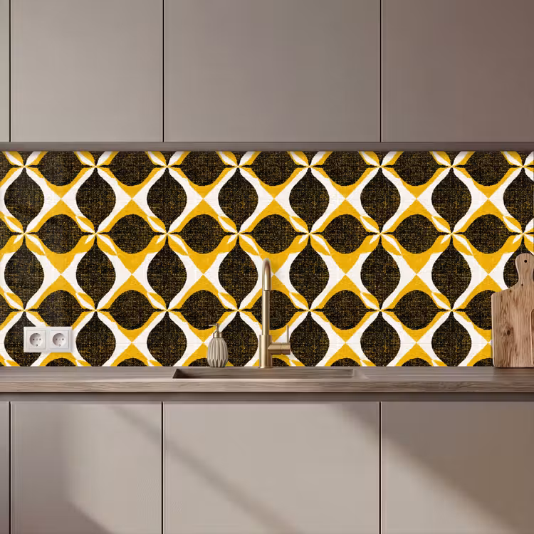 Keuken achterwand - Geel - Zwart - Geometrisch - Retro - Textuur — 1