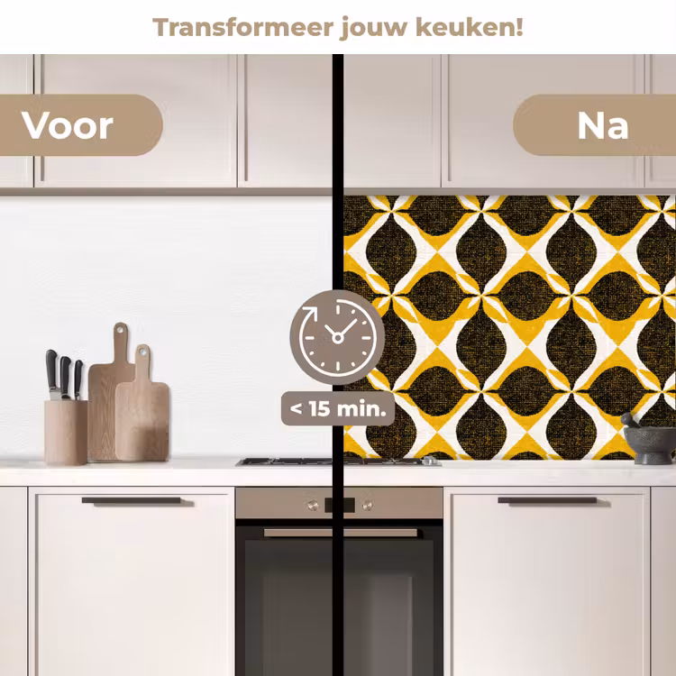 Keuken achterwand - Geel - Zwart - Geometrisch - Retro - Textuur — 2