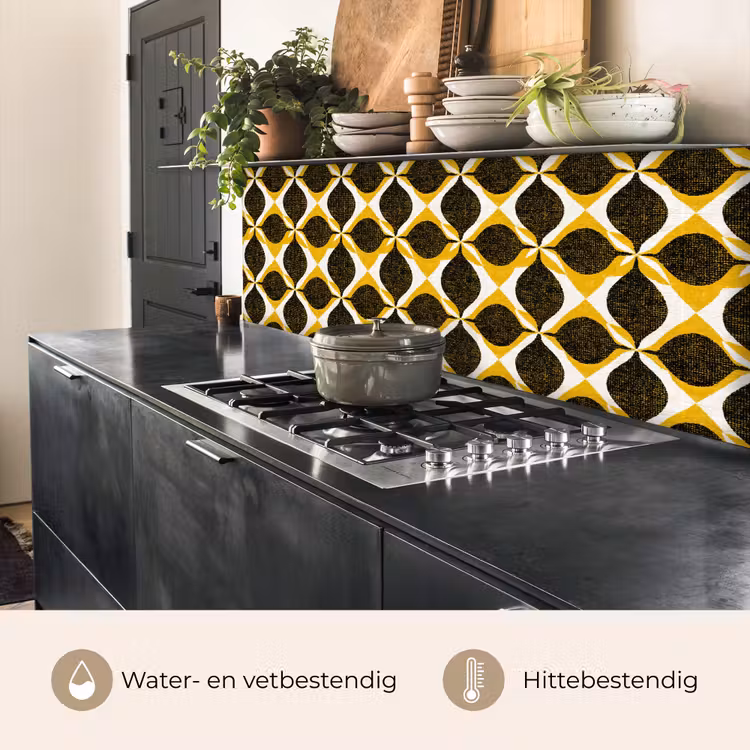 Keuken achterwand - Geel - Zwart - Geometrisch - Retro - Textuur — 3