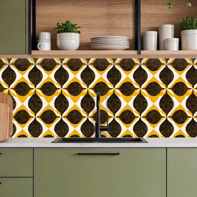 Keuken achterwand - Geel - Zwart - Geometrisch - Retro - Textuur — 5
