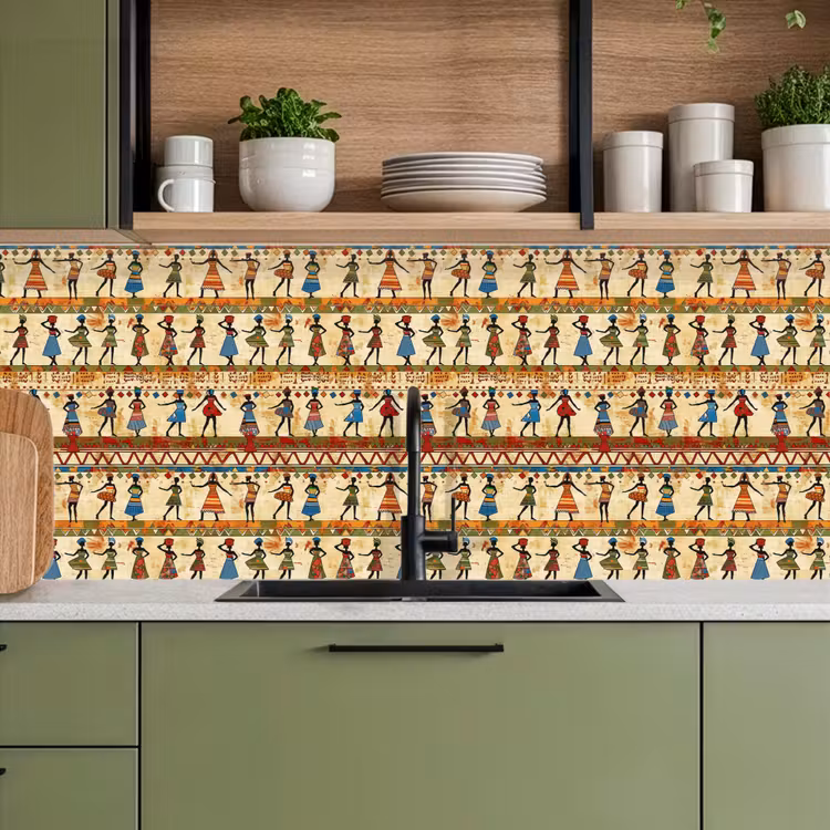 Keuken achterwand - Kleurrijk - Afrikaans - Etnisch - Dansende Vrouwen - Patroon — 5