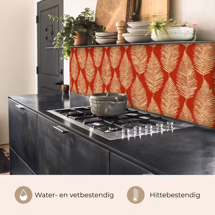 Keuken achterwand - Rood - Botanisch - Varen - Patroon — 3