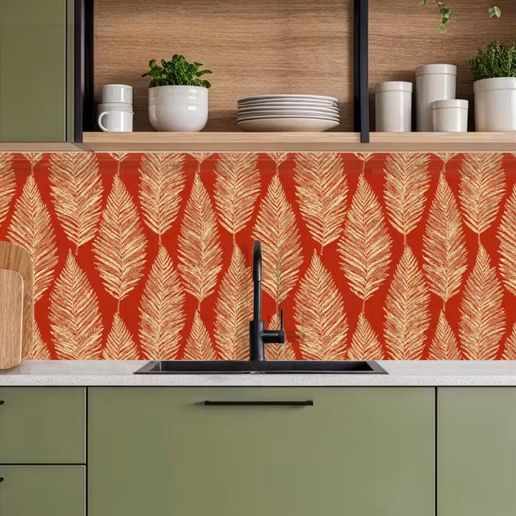 Keuken achterwand - Rood - Botanisch - Varen - Patroon — 5