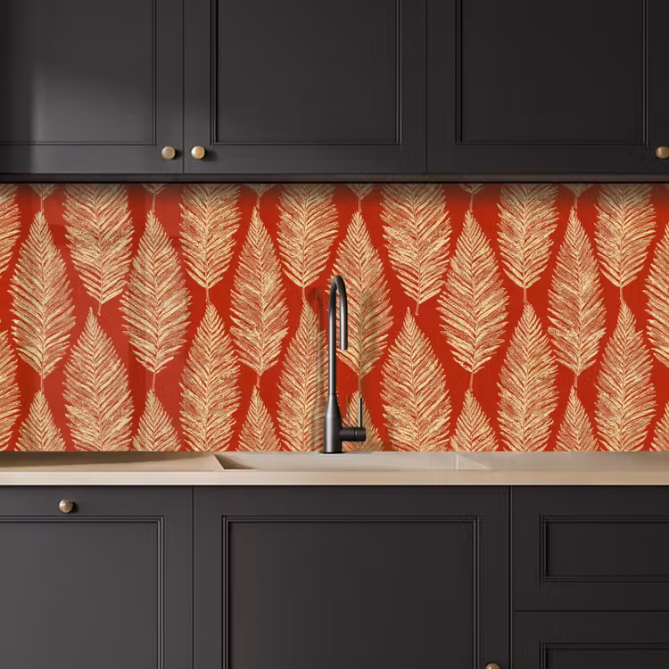 Keuken achterwand - Rood - Botanisch - Varen - Patroon — 6