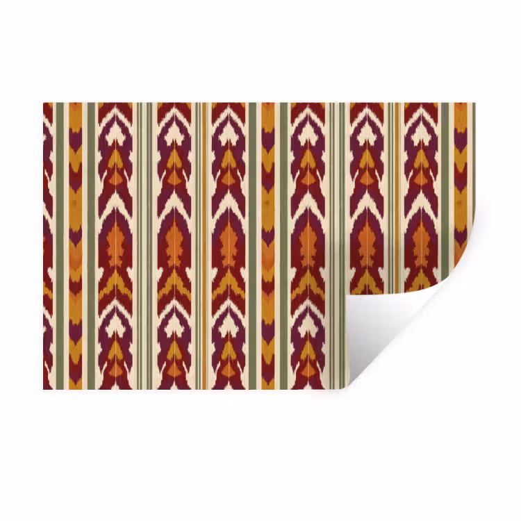 Muursticker - Ikat - Bordeauxrood - Etnisch - Patroon — 1