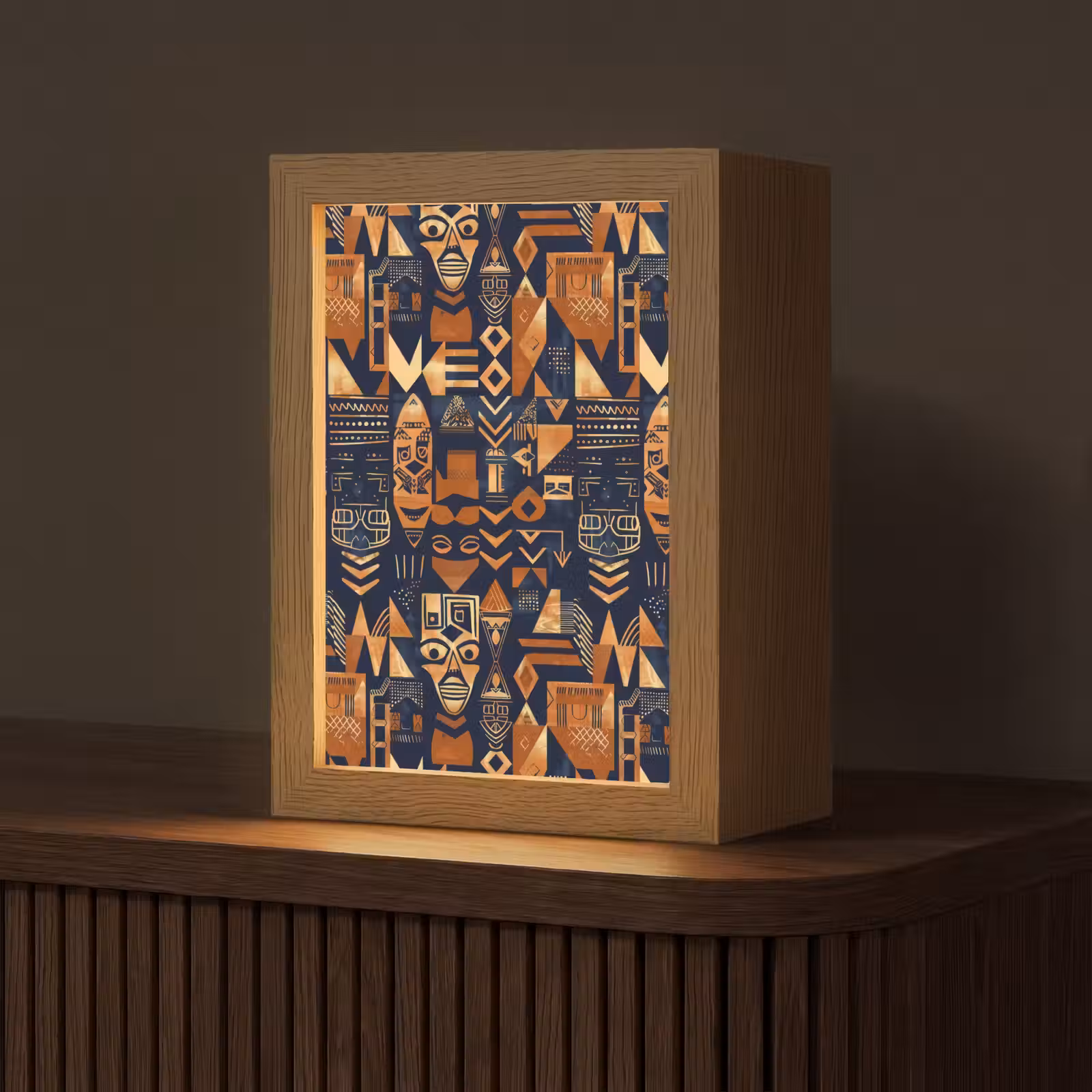Gepersonaliseerde Lightbox - Nachtblauw - Koper - Tribaal - Maskers — 1