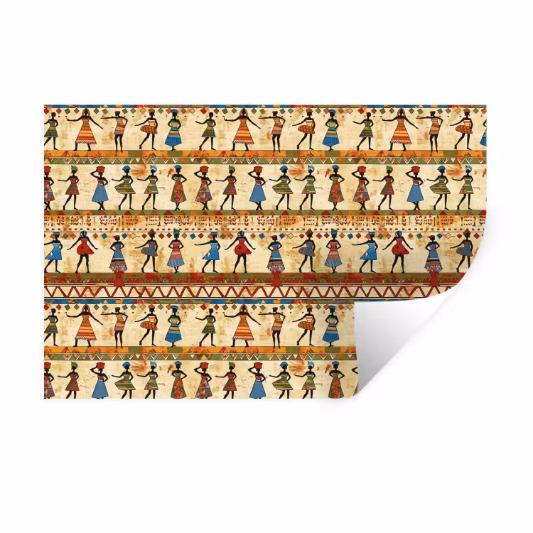 Muursticker - Kleurrijk - Afrikaans - Etnisch - Dansende Vrouwen - Patroon — 1