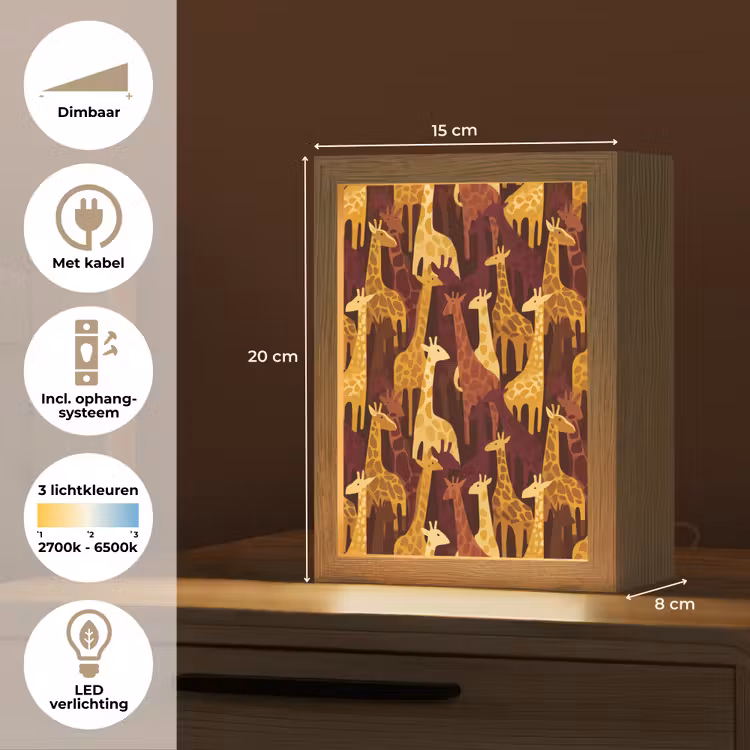 Gepersonaliseerde Lightbox - Bruin - Giraffen - Safari - Patroon — 7