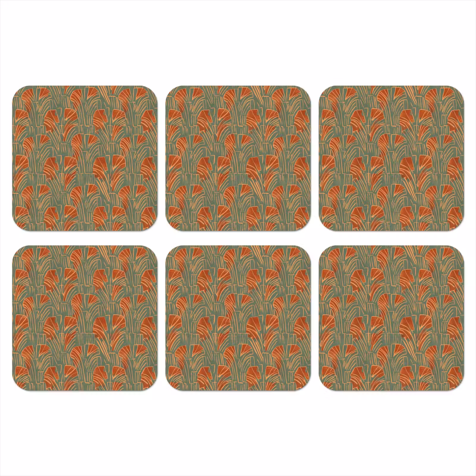 Onderzetter​ - Groen - Terracotta - Deco - Waaiers — 1