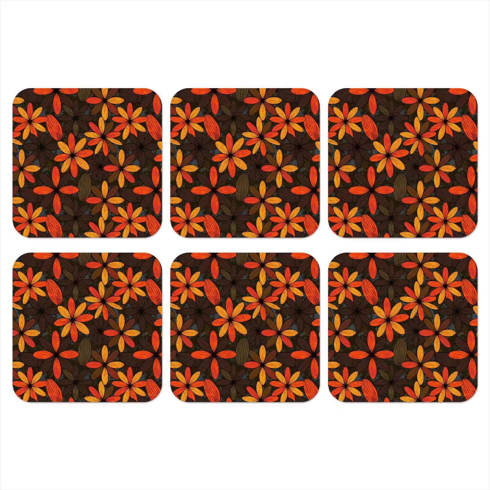 Onderzetter​ - Oranje - Retro - Bloemen - Herfst — 1