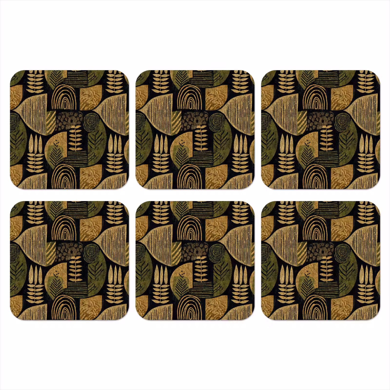 Onderzetter​ - Zwart - Okergeel - Botanisch - Textuur — 1