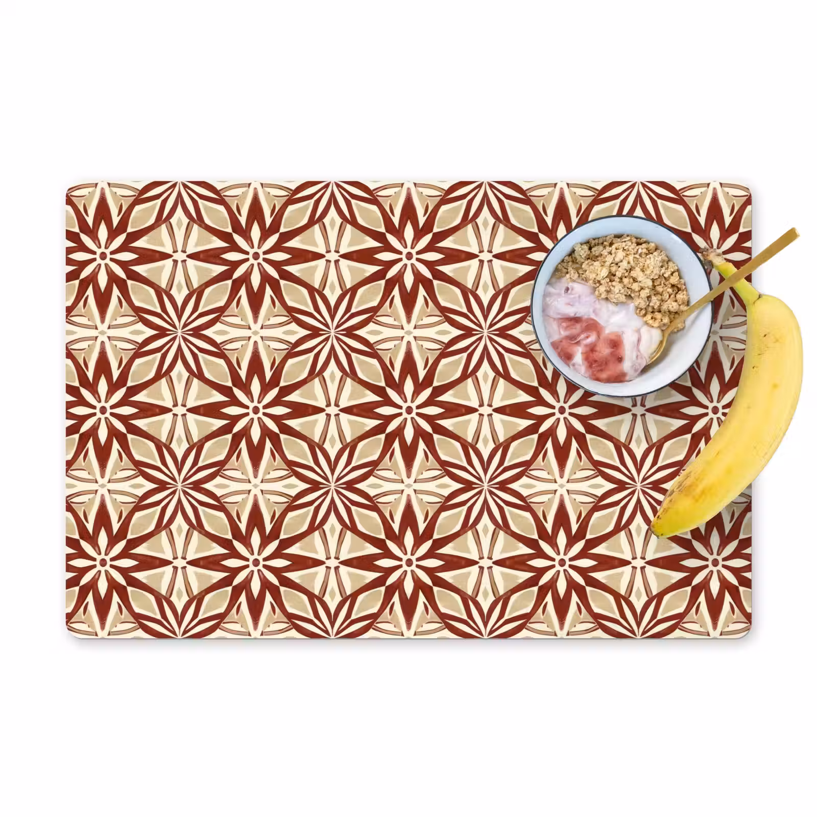 Placemat - 6 stuks - Bordeauxrood - Geometrisch - Tegel - Patroon — 1