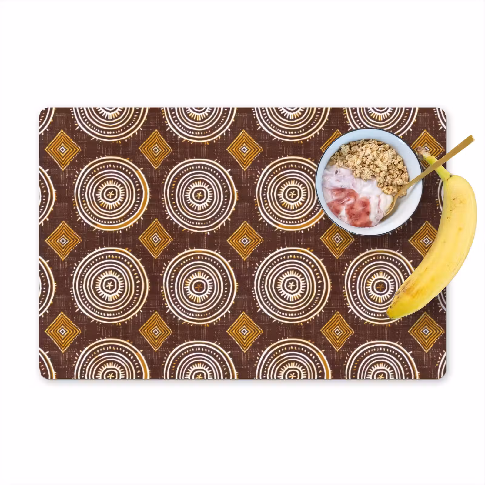 Placemat - 6 stuks - Chocoladebruin - Etnisch - Tribaal - Cirkels - Patroon — 1