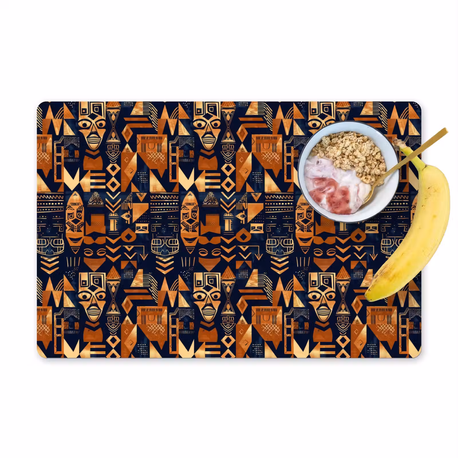 Placemat - 6 stuks - Nachtblauw - Koper - Tribaal - Maskers — 1