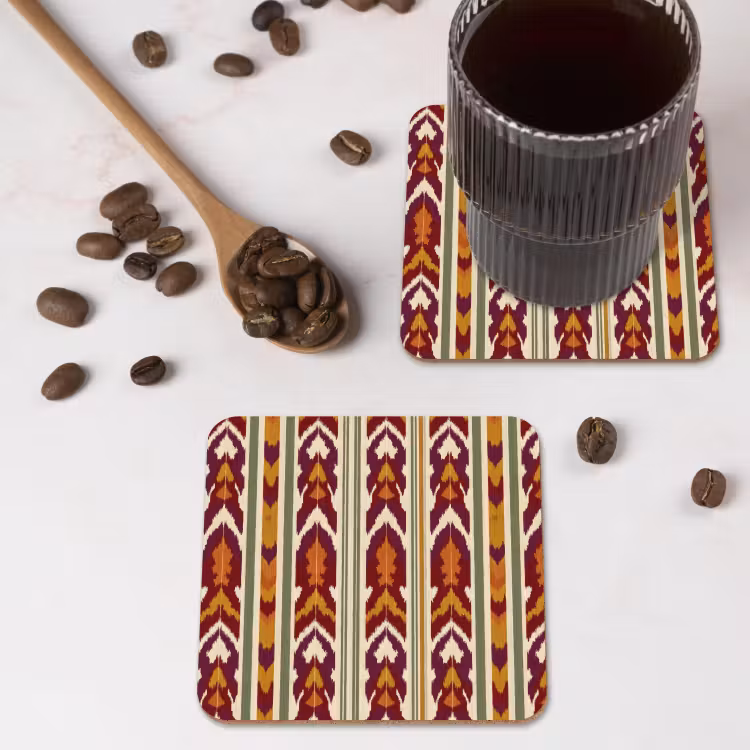 Onderzetter​ - Ikat - Bordeauxrood - Etnisch - Patroon — 4