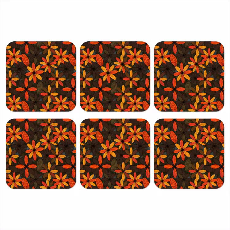 Onderzetter​ - Oranje - Retro - Bloemen - Herfst — 1