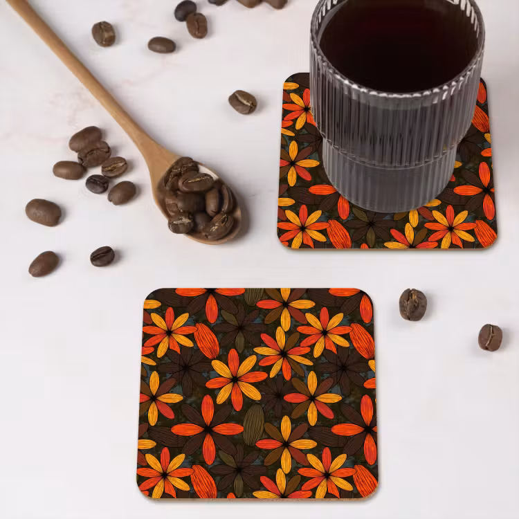 Onderzetter​ - Oranje - Retro - Bloemen - Herfst — 4