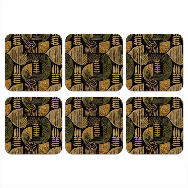 Onderzetter​ - Zwart - Okergeel - Botanisch - Textuur — 1