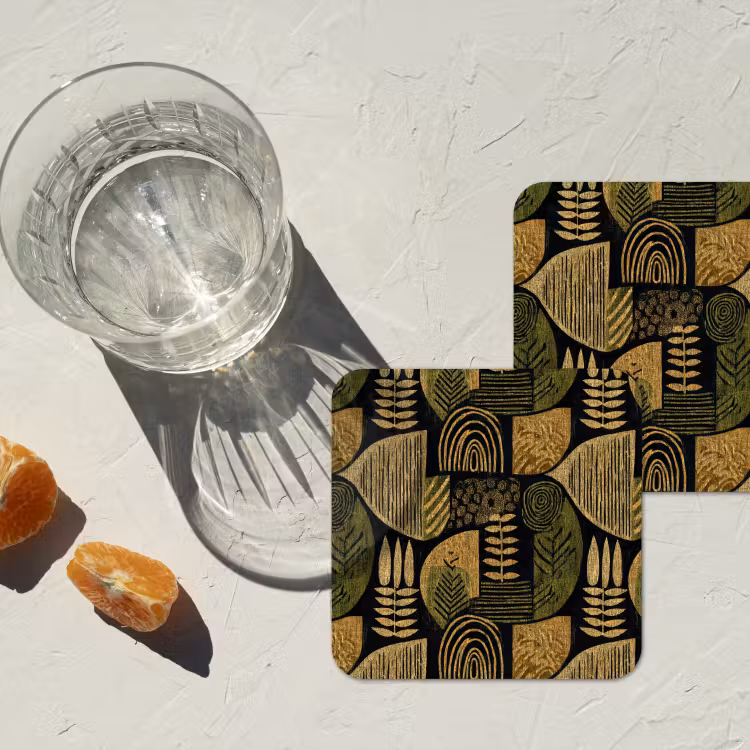 Onderzetter​ - Zwart - Okergeel - Botanisch - Textuur — 2
