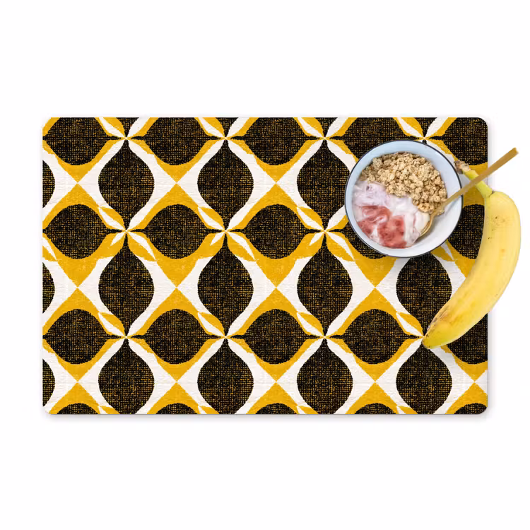 Placemat - 6 stuks - Geel - Zwart - Geometrisch - Retro - Textuur — 1