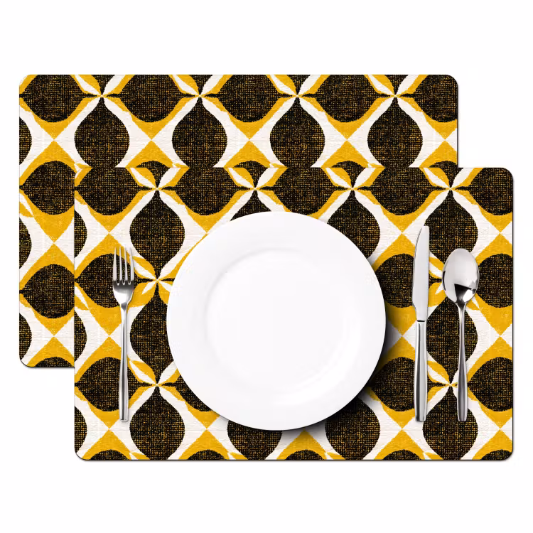 Placemat - 6 stuks - Geel - Zwart - Geometrisch - Retro - Textuur — 2