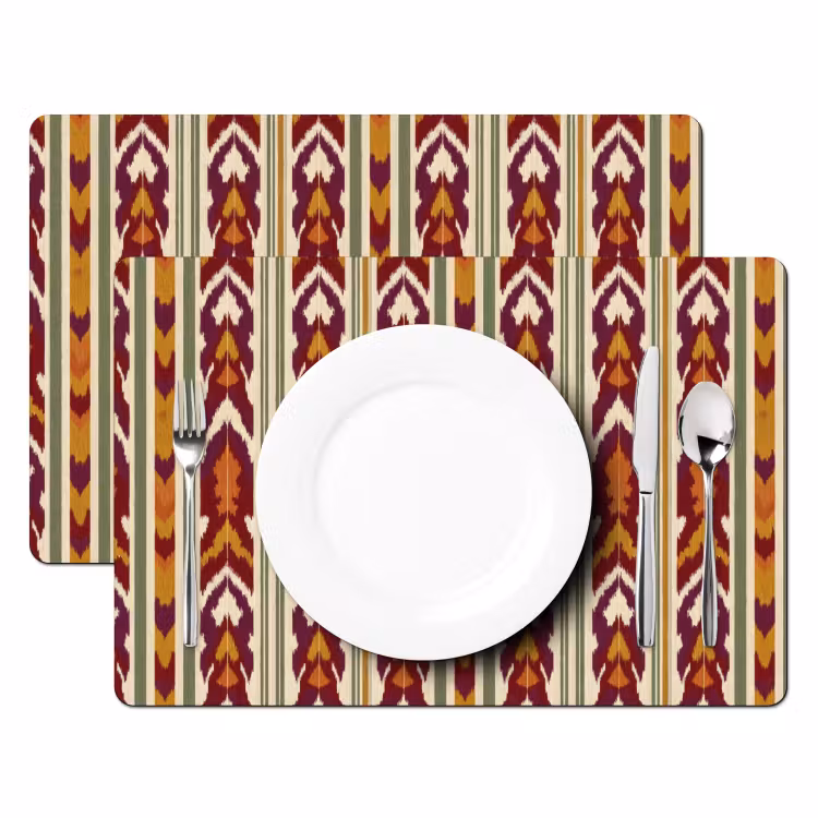 Placemat - 6 stuks - Ikat - Bordeauxrood - Etnisch - Patroon — 2