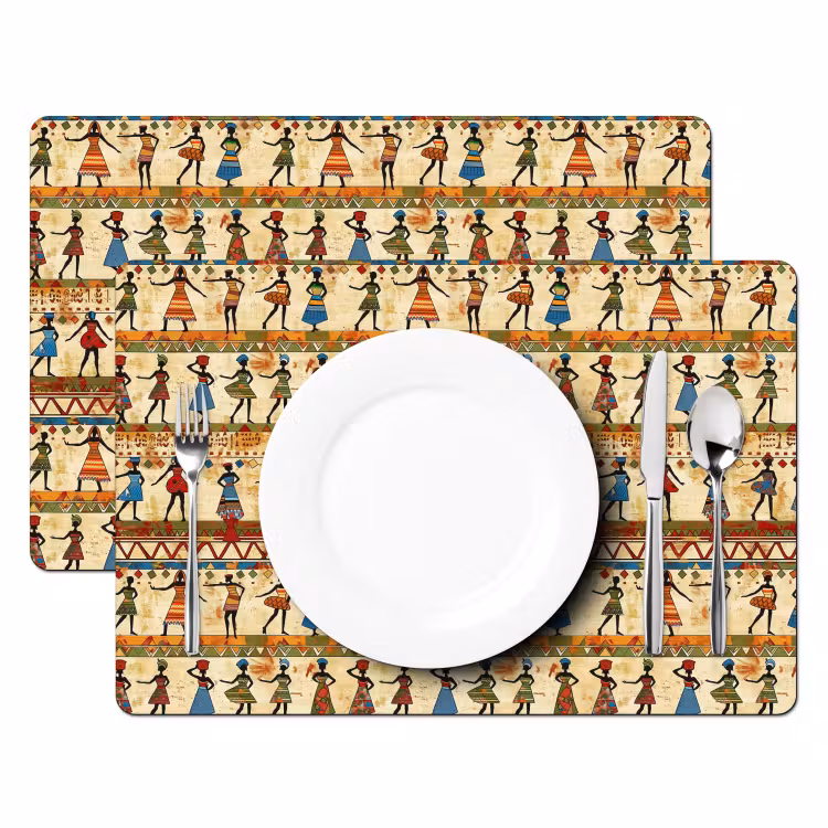 Placemat - 6 stuks - Kleurrijk - Afrikaans - Etnisch - Dansende Vrouwen - Patroon — 2