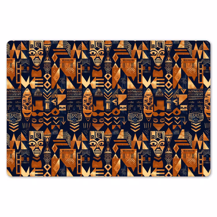Placemat - 6 stuks - Nachtblauw - Koper - Tribaal - Maskers — 7