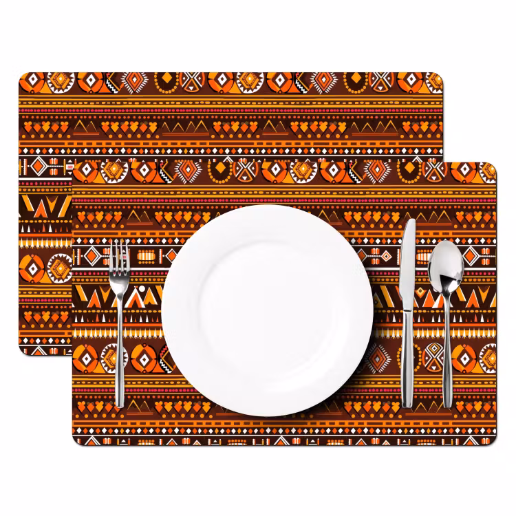 Placemat - 6 stuks - Oranje - Etnisch - Tribaal - Geometrisch - Patroon — 2