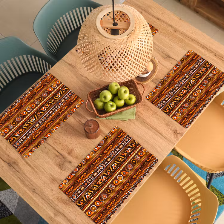 Placemat - 6 stuks - Oranje - Etnisch - Tribaal - Geometrisch - Patroon — 6