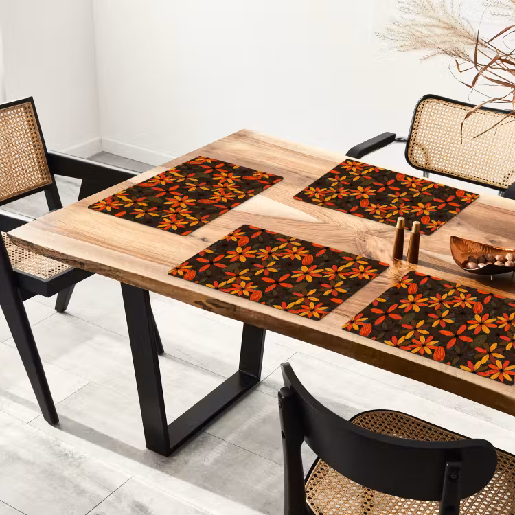 Placemat - 6 stuks - Oranje - Retro - Bloemen - Herfst — 5