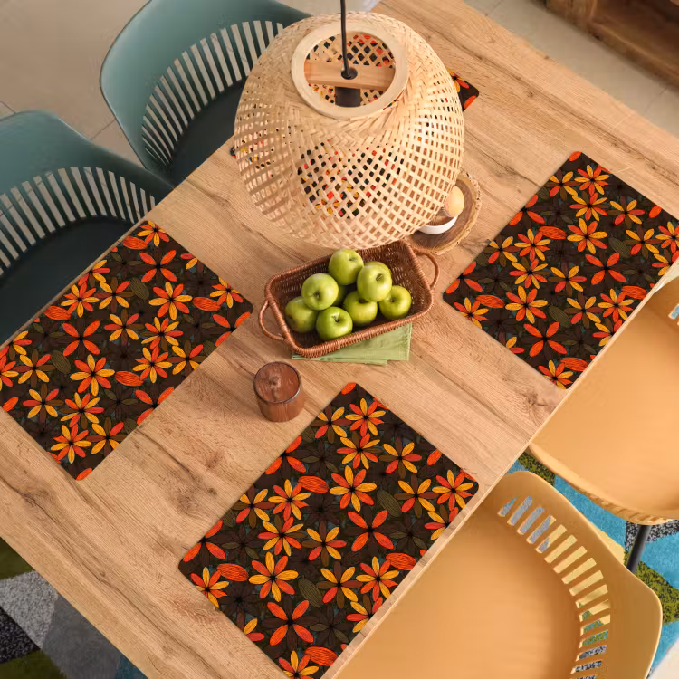 Placemat - 6 stuks - Oranje - Retro - Bloemen - Herfst — 6