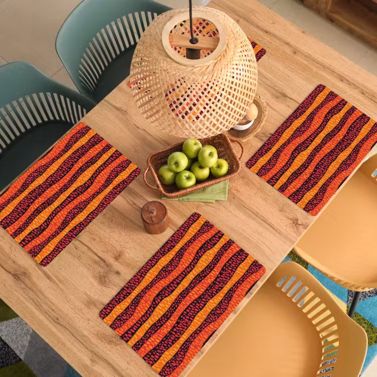 Placemat - 6 stuks - Oranje - Roze - Expressief - Patroon — 6