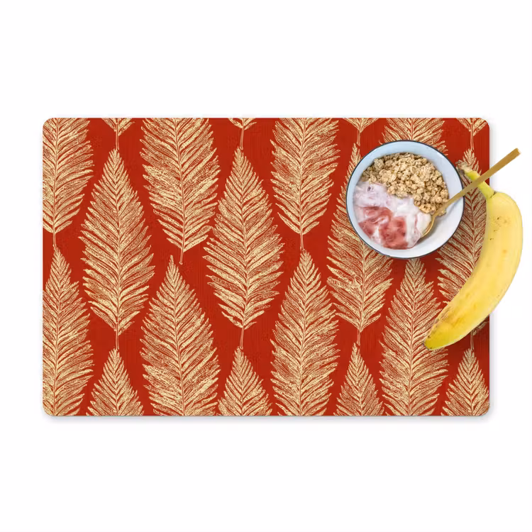 Placemat - 6 stuks - Rood - Botanisch - Varen - Patroon — 1