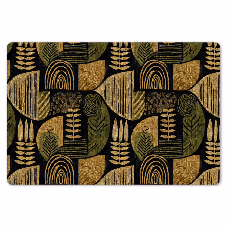 Placemat - 6 stuks - Zwart - Okergeel - Botanisch - Textuur — 7