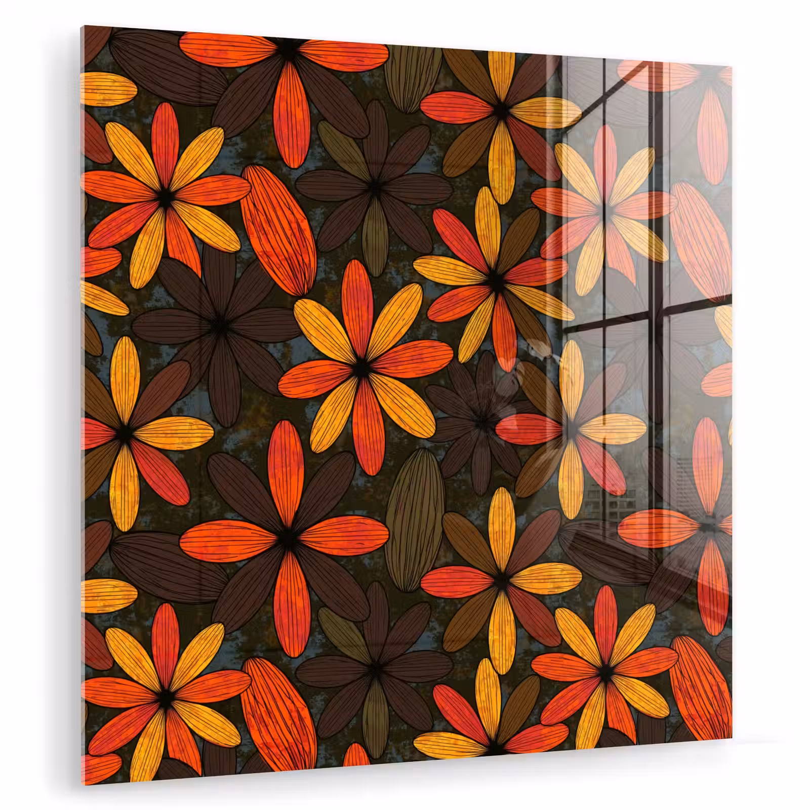 Glas schilderij - Oranje - Retro - Bloemen - Herfst — 1