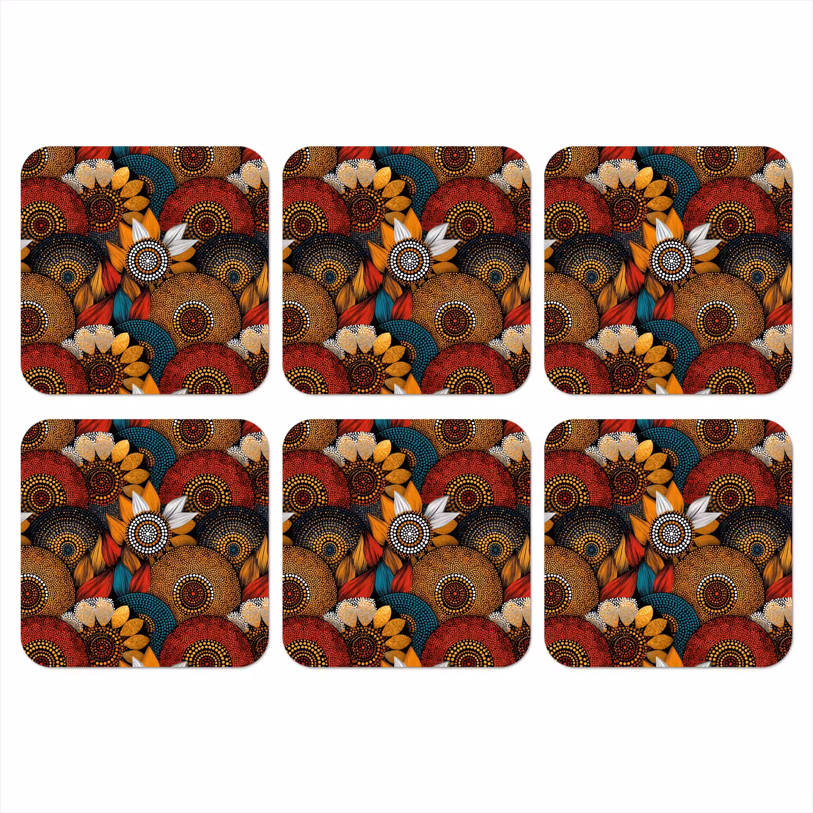 Onderzetter​ - Kleurrijk - Aboriginal - Dot Painting - Botanisch - Patroon — 1