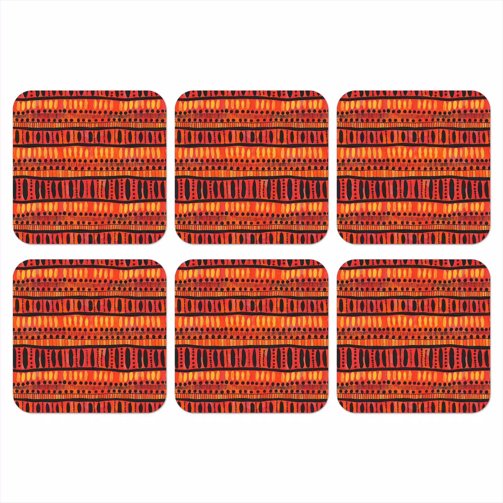 Onderzetter​ - Rood - Oranje - Etnisch - Expressief - Patroon — 1